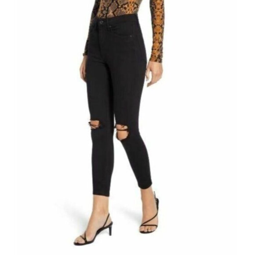 TOPSHOP Jamie Black Skinny Jeans High Rise Stretch Denim Ripped SZ 24 NWT